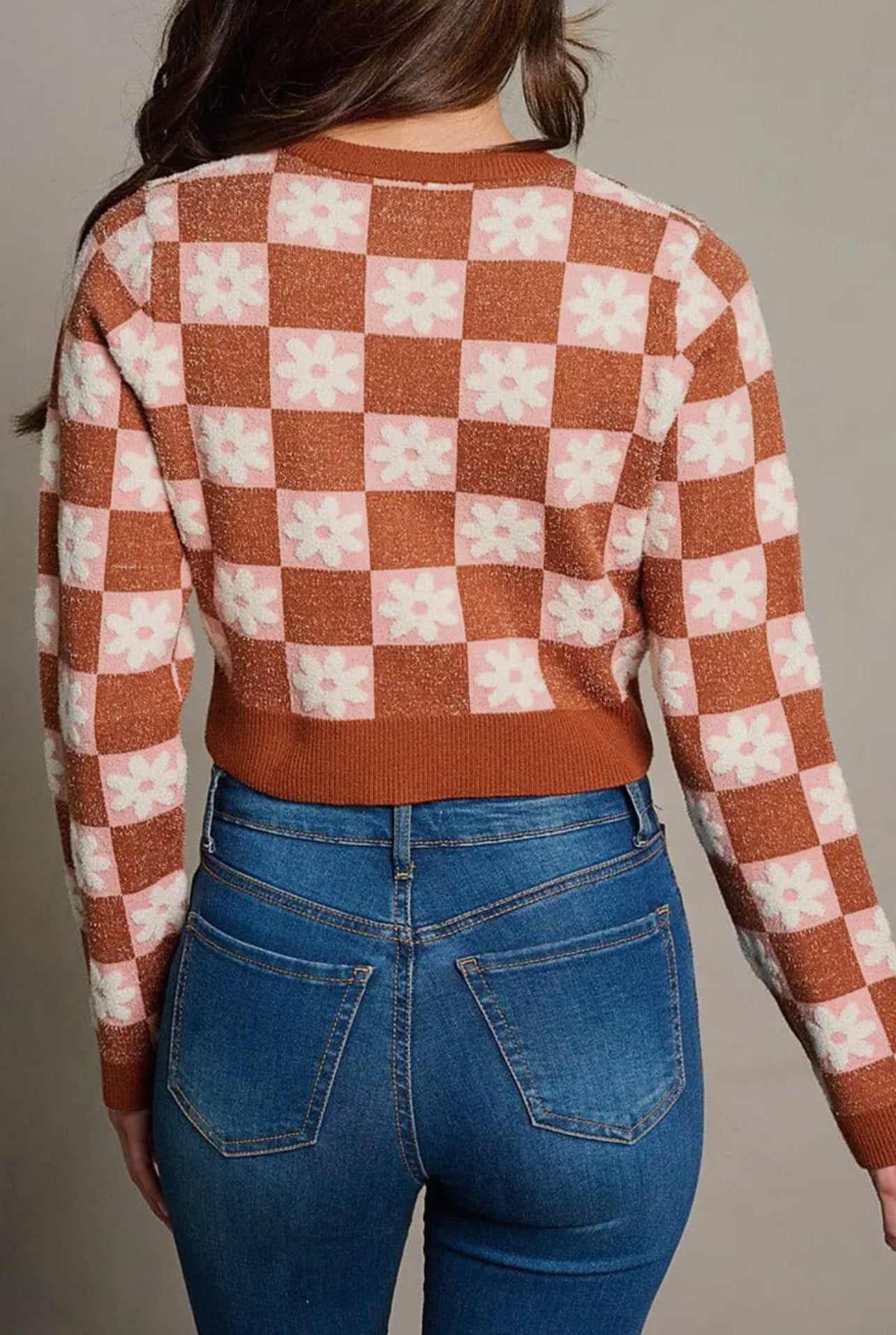 LILIANA CHECKERED BUTTON FRONT DAISY SWEATER