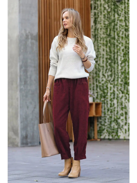 MIRIAM CORDUROY FRONT POCKET PANTS | WINE