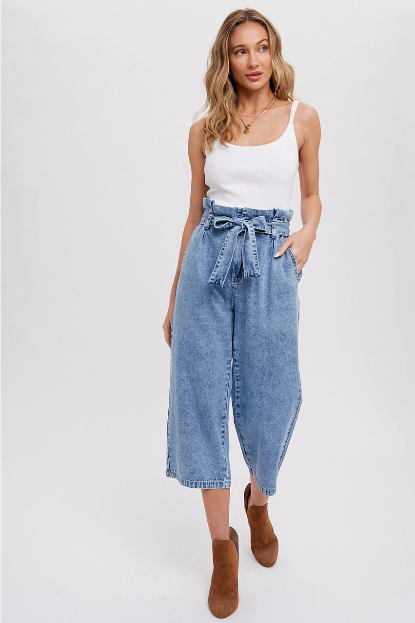 CYNTHIA BELTED PAPERBAG DENIM CULOTTES