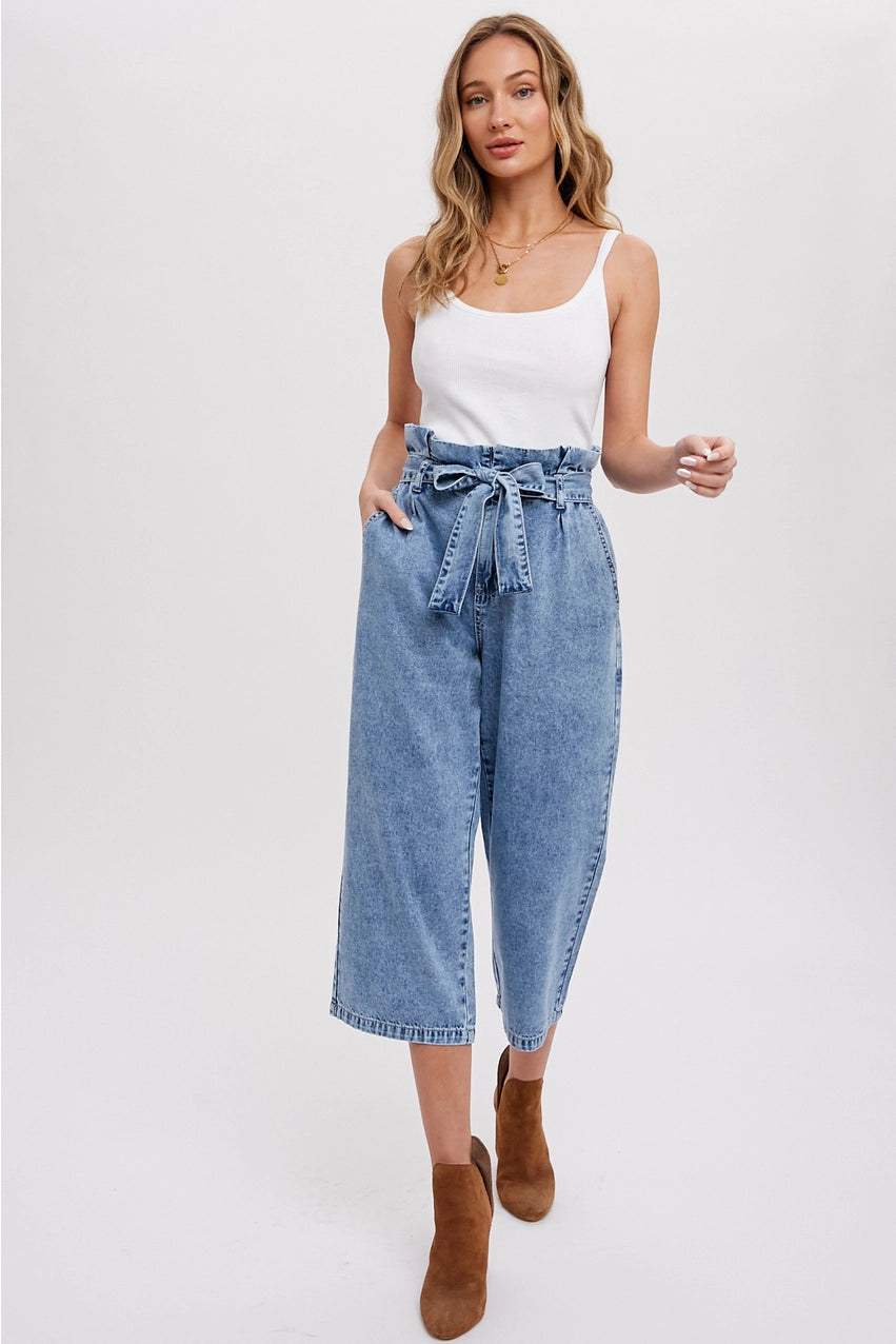 CYNTHIA BELTED PAPERBAG DENIM CULOTTES