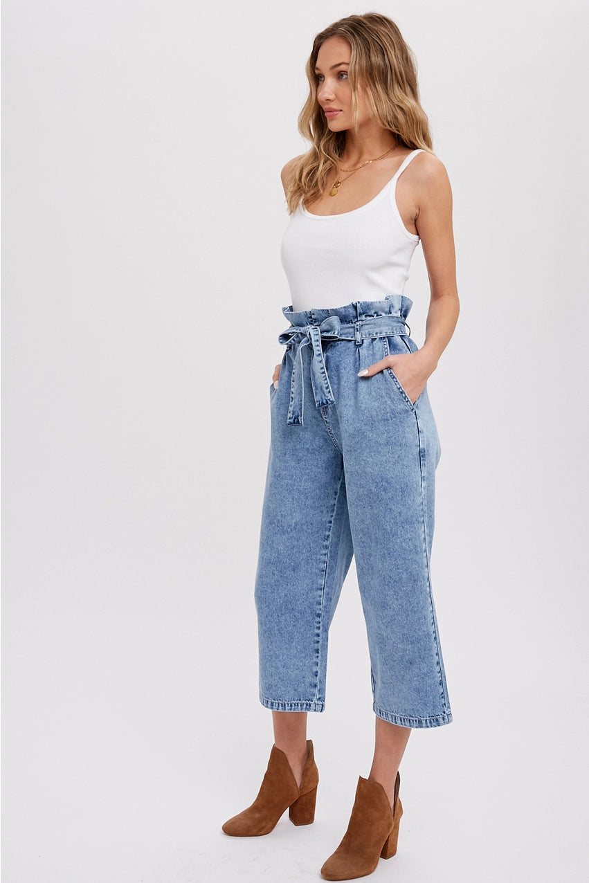 CYNTHIA BELTED PAPERBAG DENIM CULOTTES