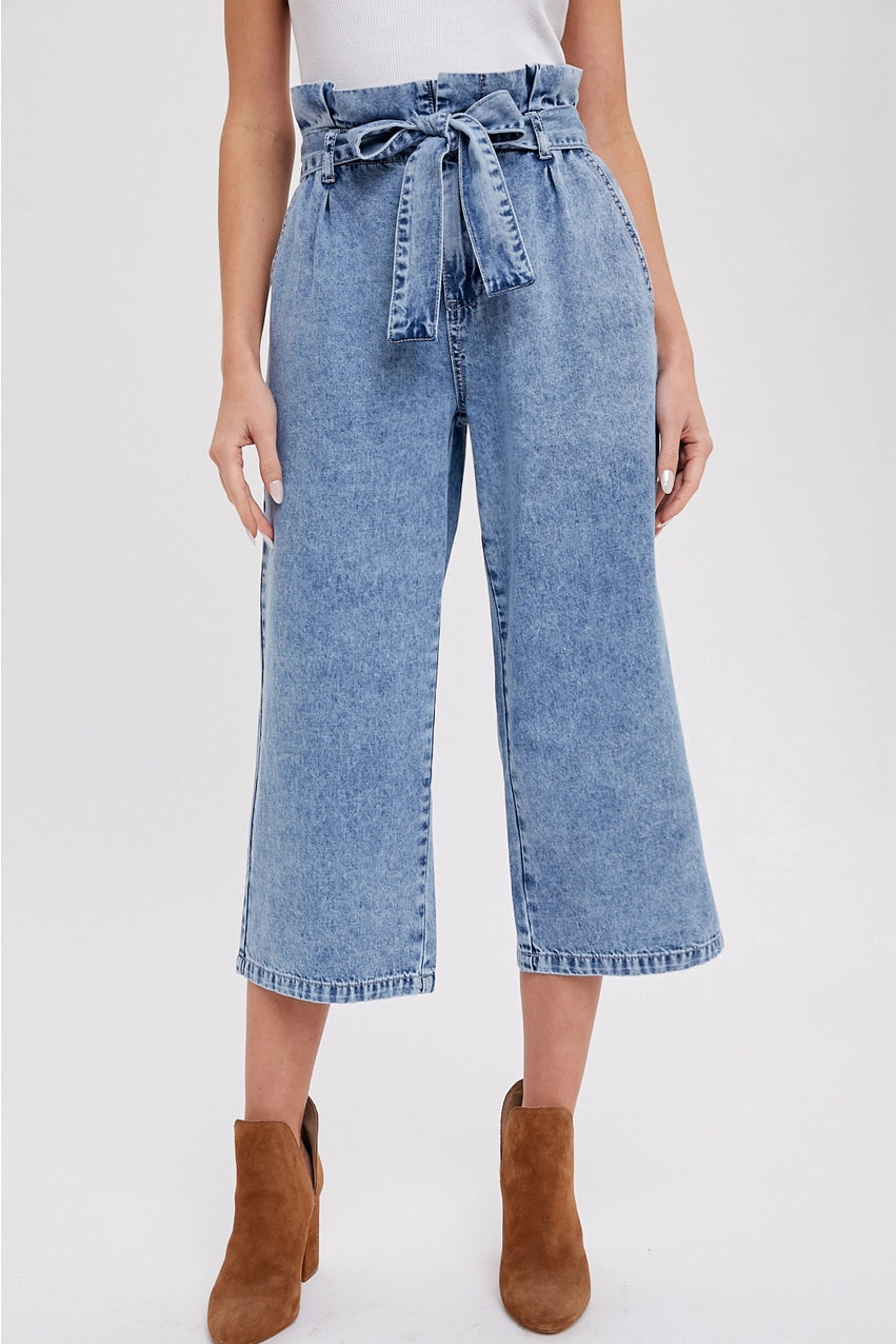 CYNTHIA BELTED PAPERBAG DENIM CULOTTES