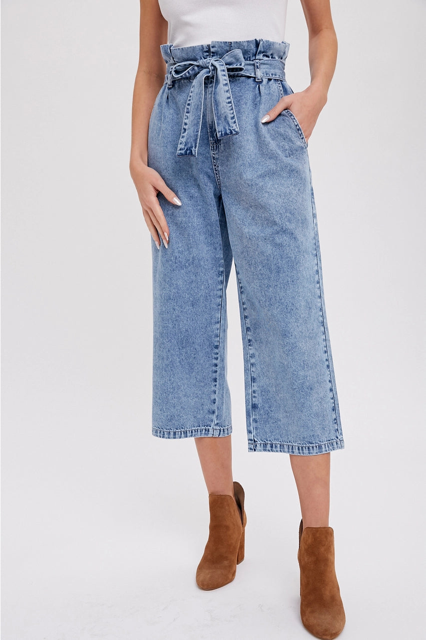 CYNTHIA BELTED PAPERBAG DENIM CULOTTES