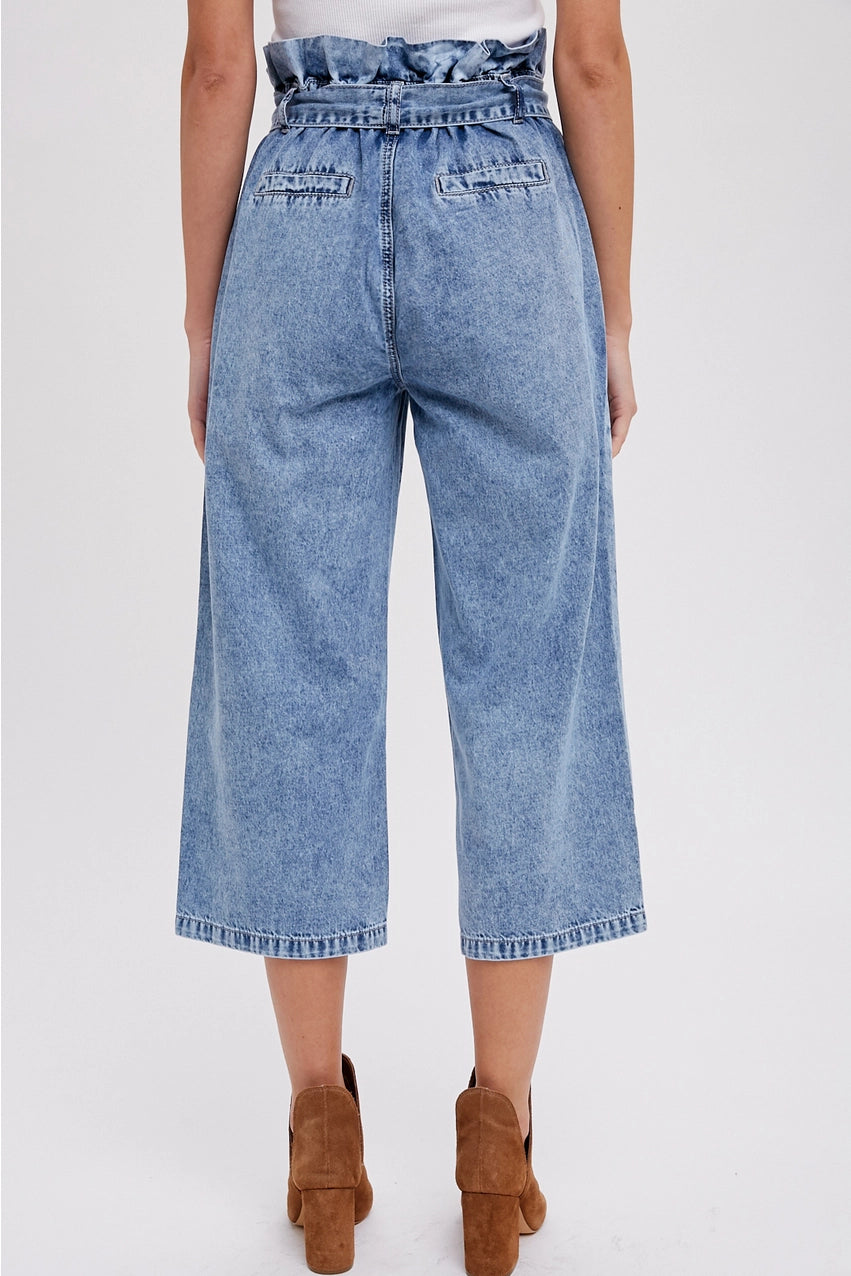 CYNTHIA BELTED PAPERBAG DENIM CULOTTES