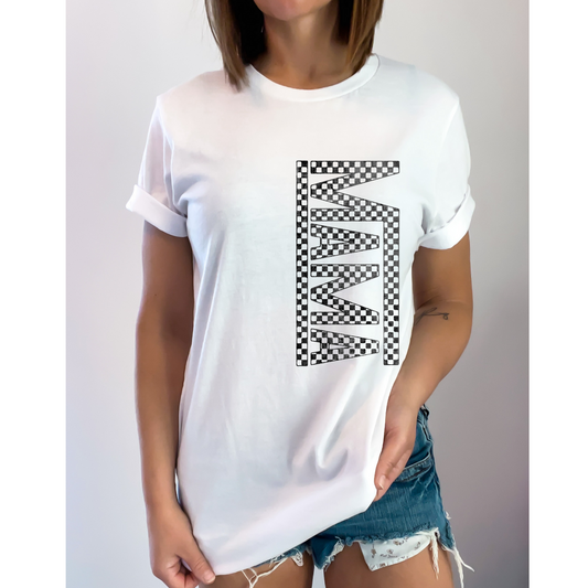Mama Checkered Design Crewneck T Shirt