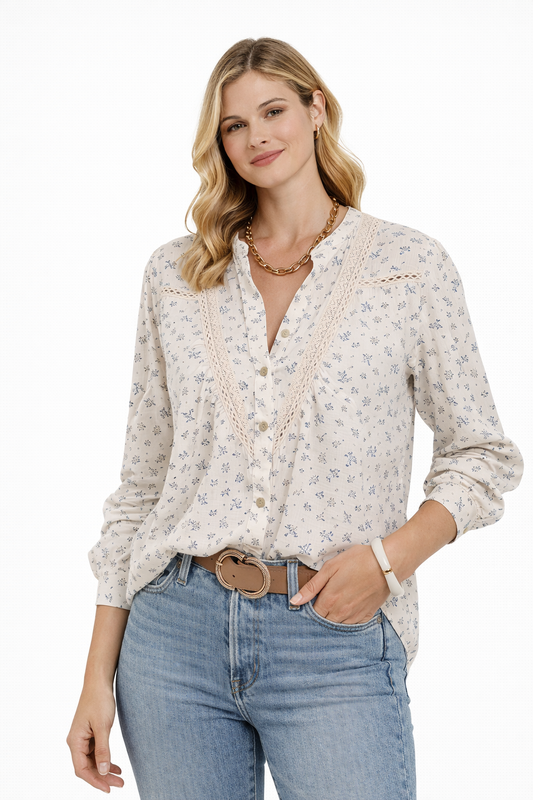 LORNA LACE DETAIL BUTTON FRONT SHIRT