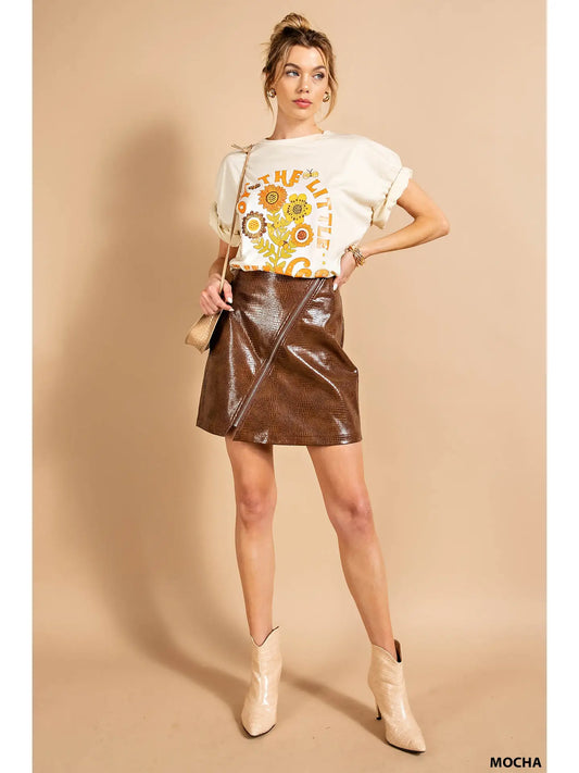 DENVER SNAKESKIN TEXTURE VEGAN LEATHER SKIRT