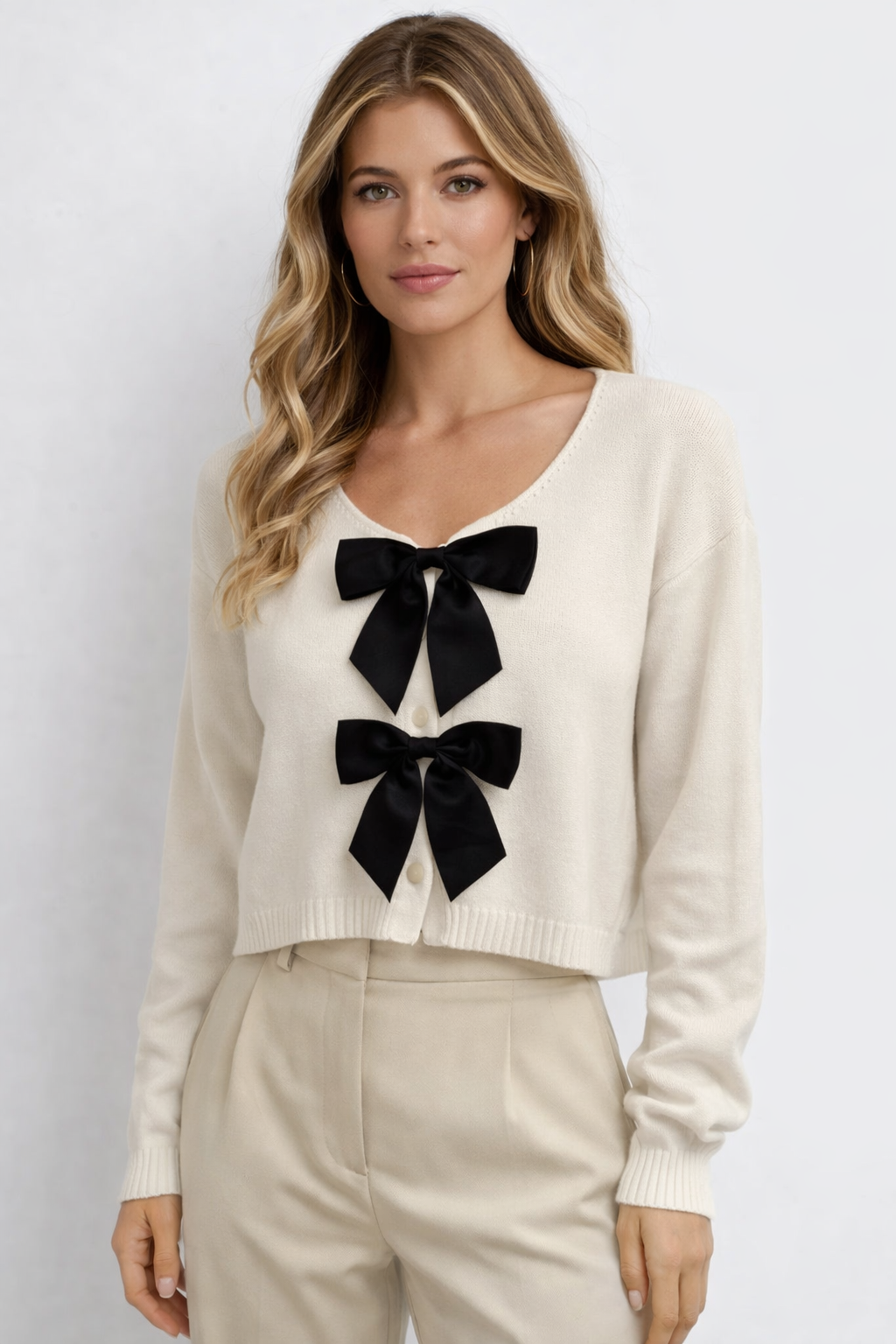 THERESA BOW FRONT CARDIGAN | CREAM