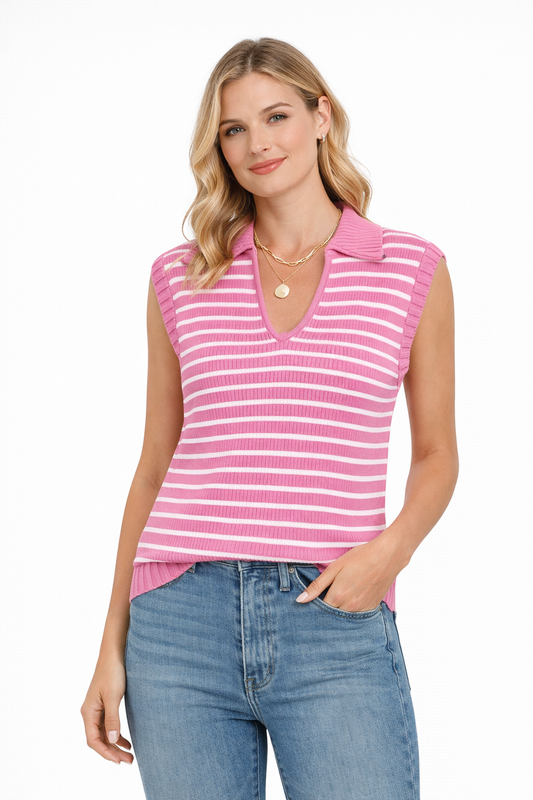 LYDIA SLEEVELESS STRIPED SWEATER
