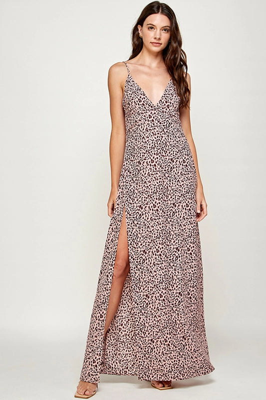 ELISSA ANIMAL PRINT SILKY SLIP DRESS | PINK