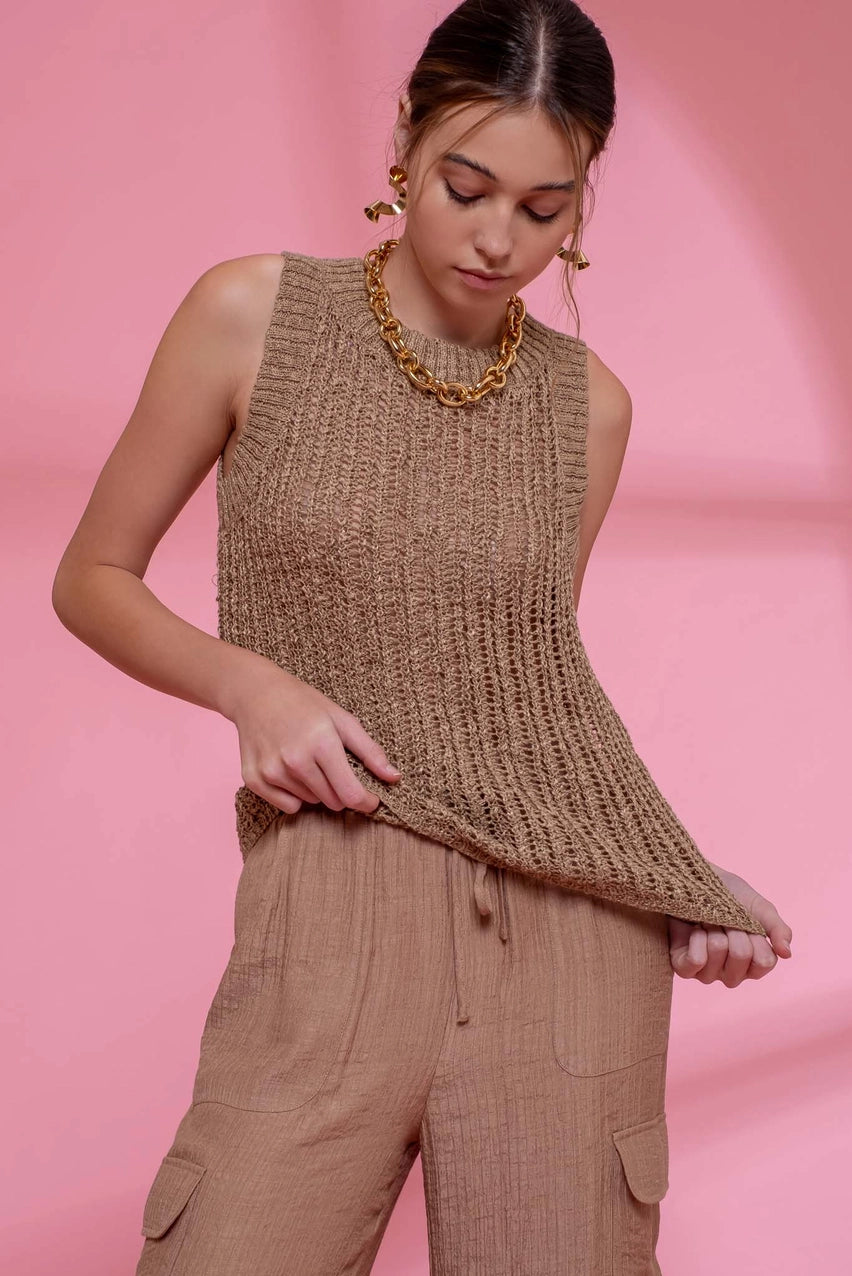 ESTADA CROCHET TANK TOP | TAUPE