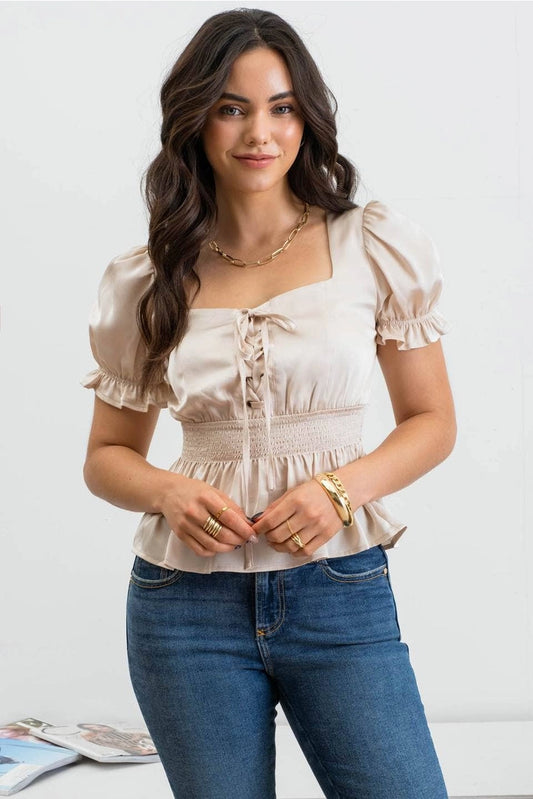 ESTER LACE UP PEPLUM TOP