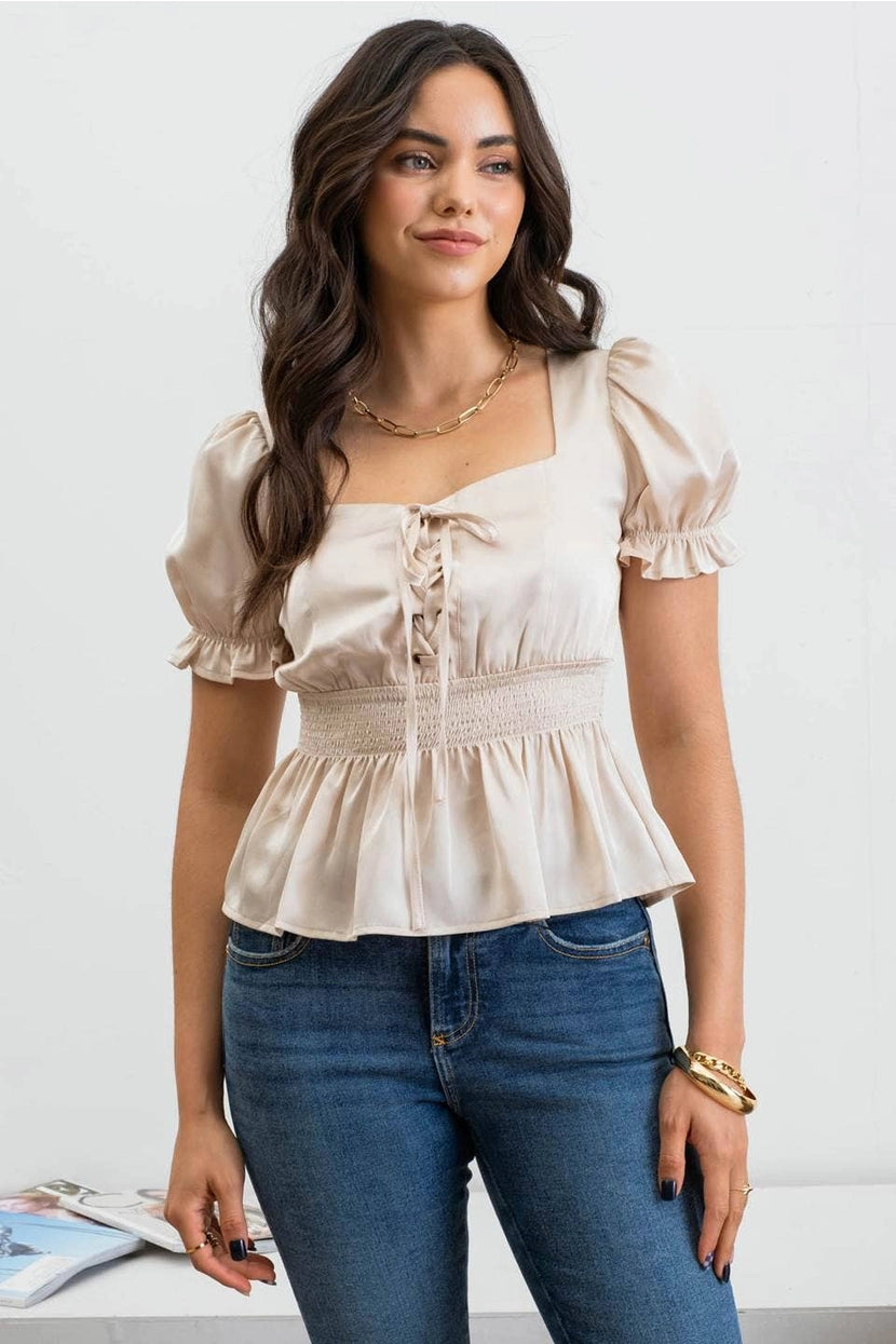 ESTER LACE UP PEPLUM TOP