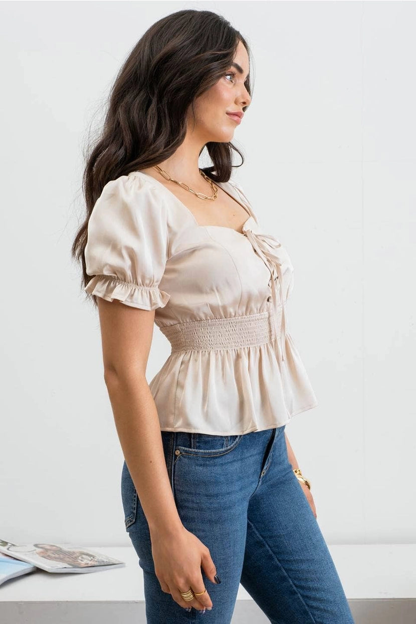 ESTER LACE UP PEPLUM TOP