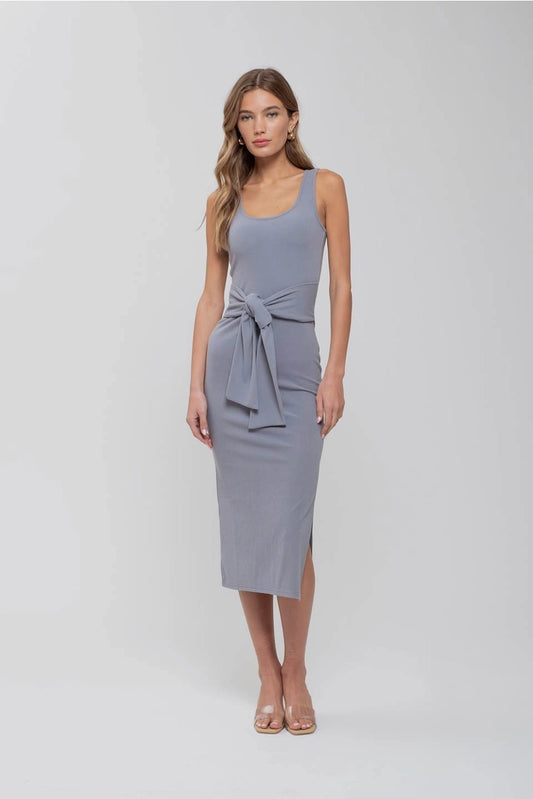 EVERLEY FRONT TIE KNIT MIDI DRESS