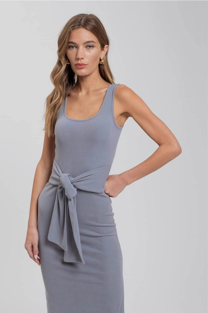 EVERLEY FRONT TIE KNIT MIDI DRESS