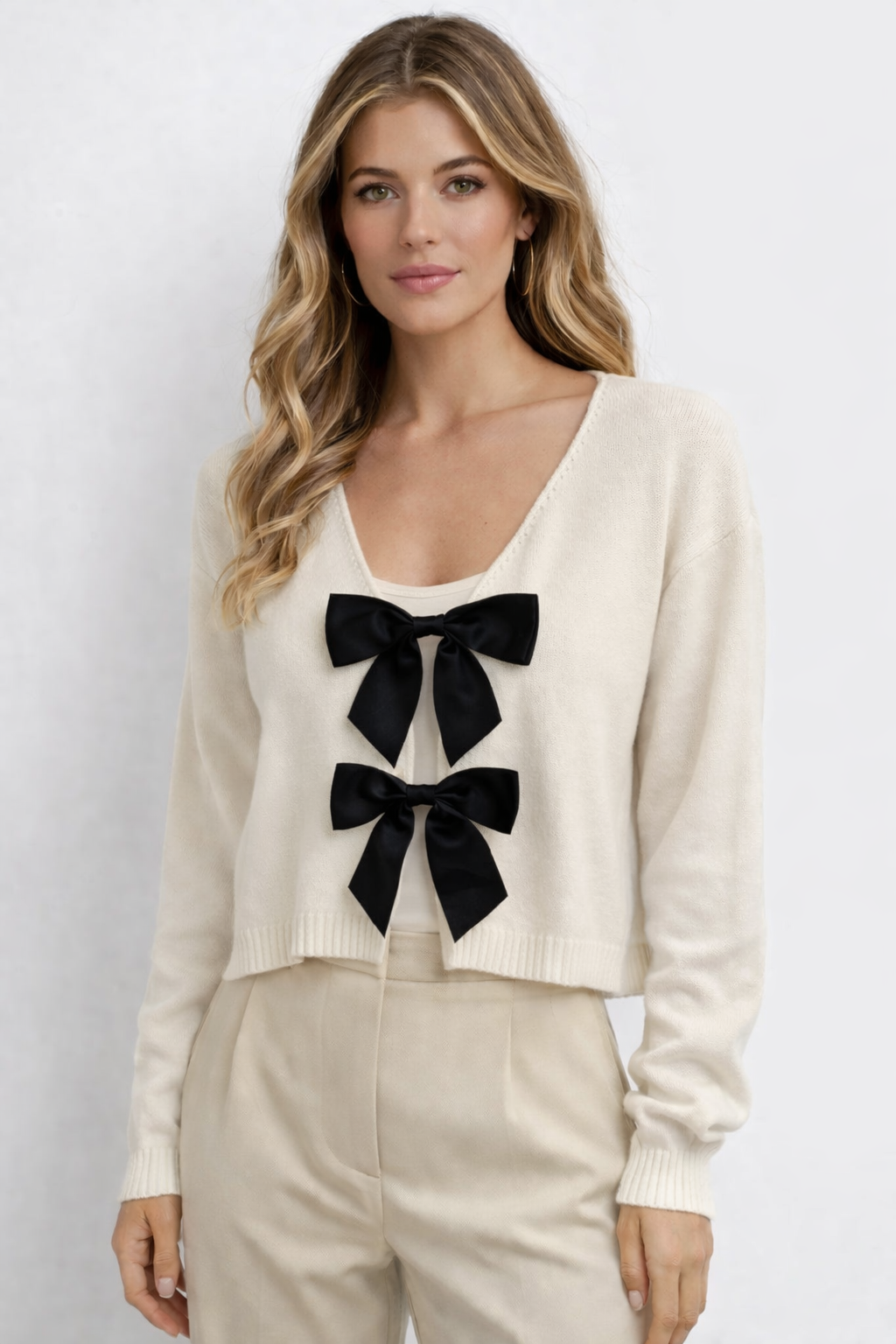 THERESA BOW FRONT CARDIGAN | CREAM