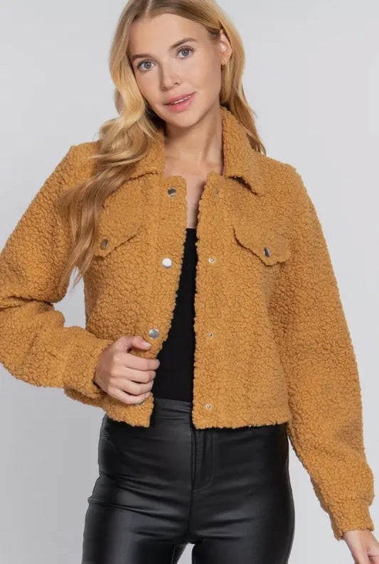 MAURA FAUX FUR BUTTON DOWN JACKET | MUSTARD