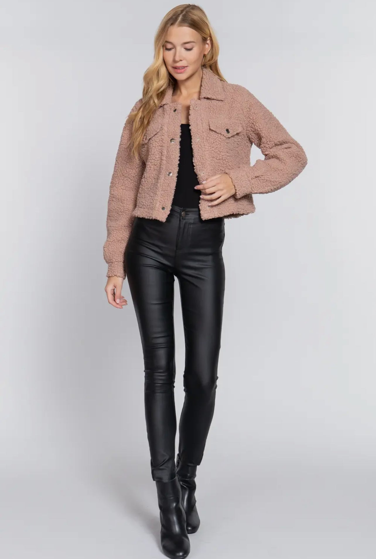 MAURA FAUX FUR BUTTON DOWN JACKET | MAUVE