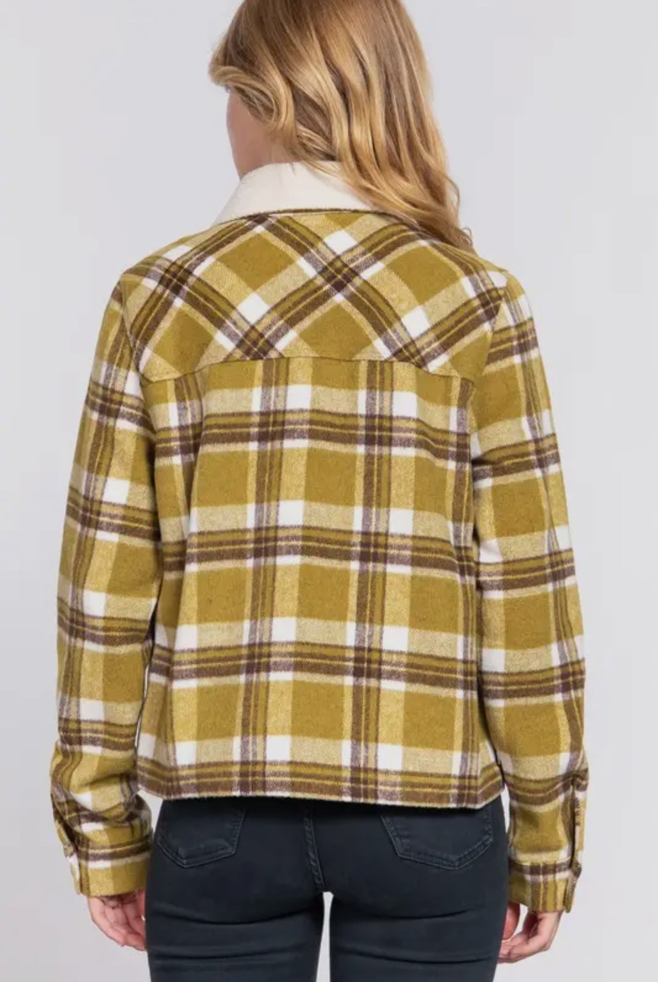 RYLEE FAUX FUR COLLAR PLAID SHACKET