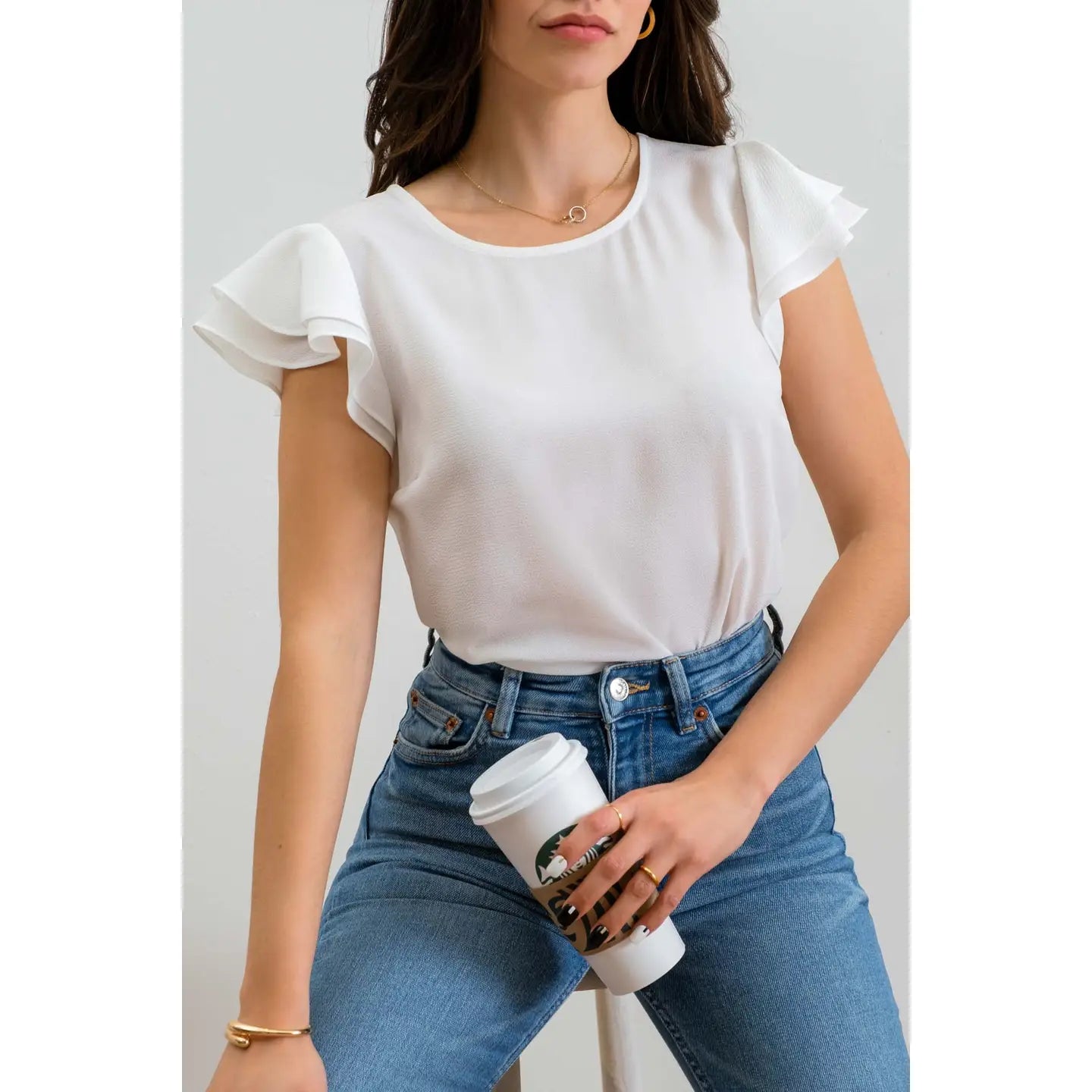 FLORENCE LAYERED FLUTTER SLEEVE TOP