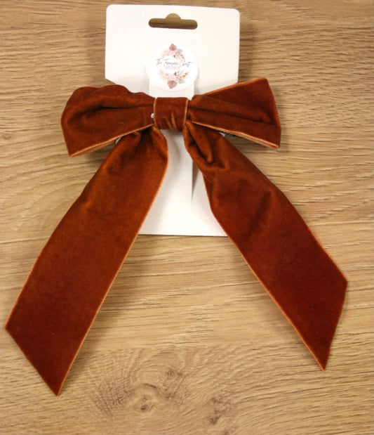 LUCIA VELVET HAIR BOW | COGNAC