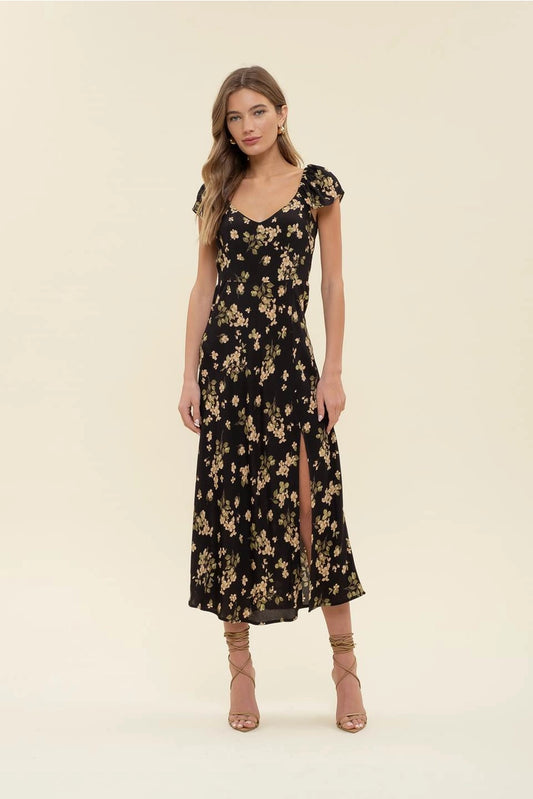 GATLYN RUFFLE SLEEVE FLORAL DRESS