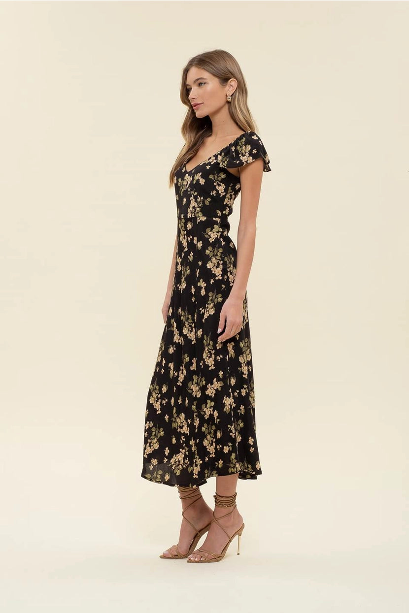 GATLYN RUFFLE SLEEVE FLORAL DRESS