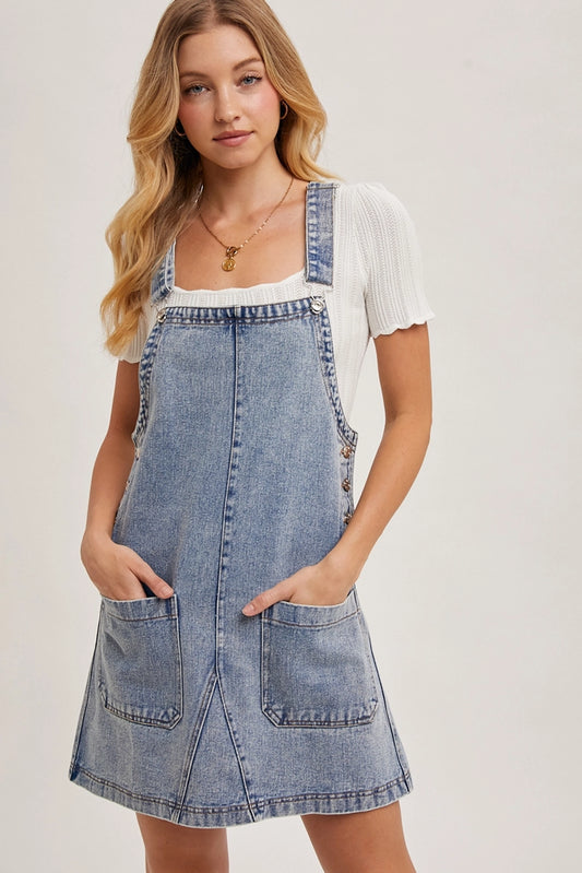 GEMMA DENIM OVERALL MINI DRESS