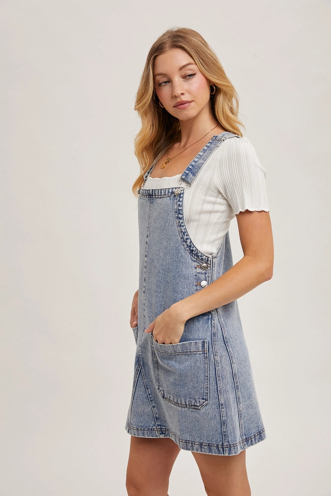 GEMMA DENIM OVERALL MINI DRESS