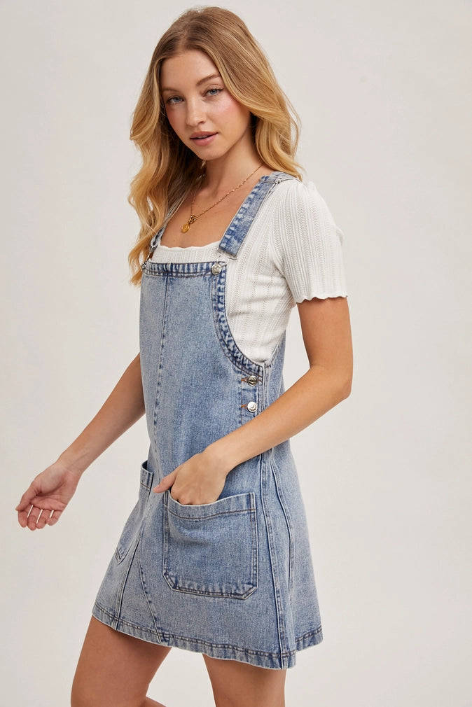 GEMMA DENIM OVERALL MINI DRESS