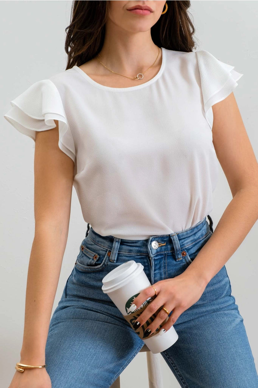 GINNY LAYERED FLUTTER SLEEVE TOP