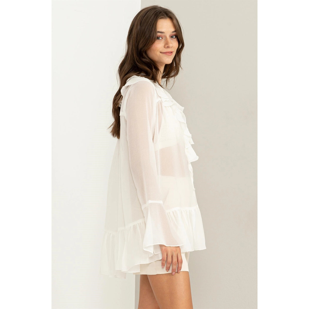 GISELLE RUFFLED SHEER TOP