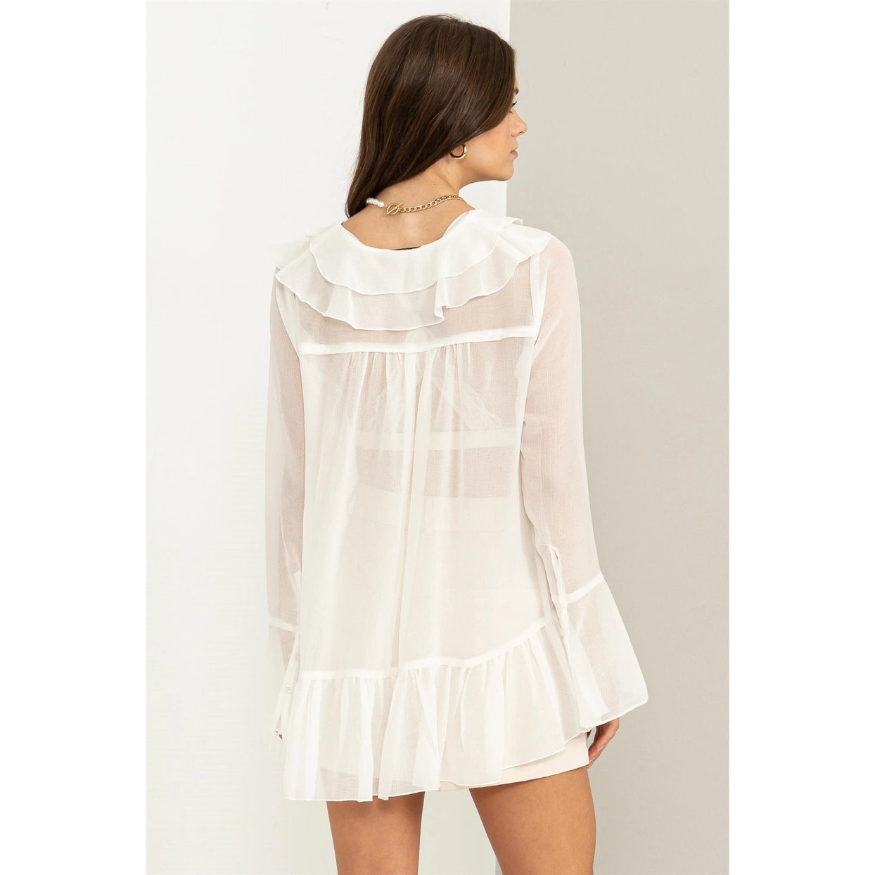 GISELLE RUFFLED SHEER TOP