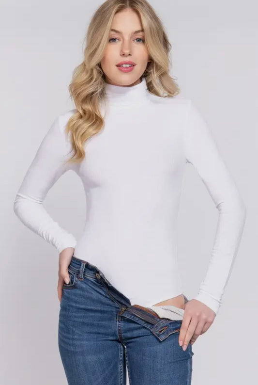 JEWEL HIGH NECK RIBBED BODYSUIT | WHITE