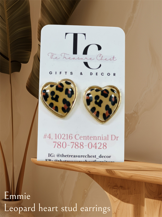 EMMIE LEOPARD HEART STUD EARRINGS