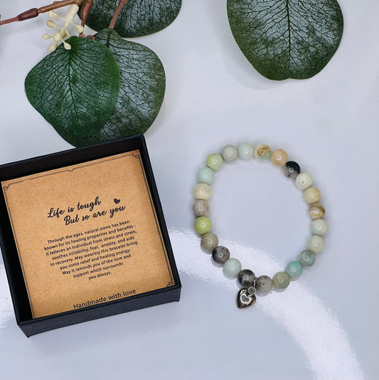 "Life Is Tough But So Are You" Natural Stone Bead Bracelet with Pendant and Card (Multi Colour)