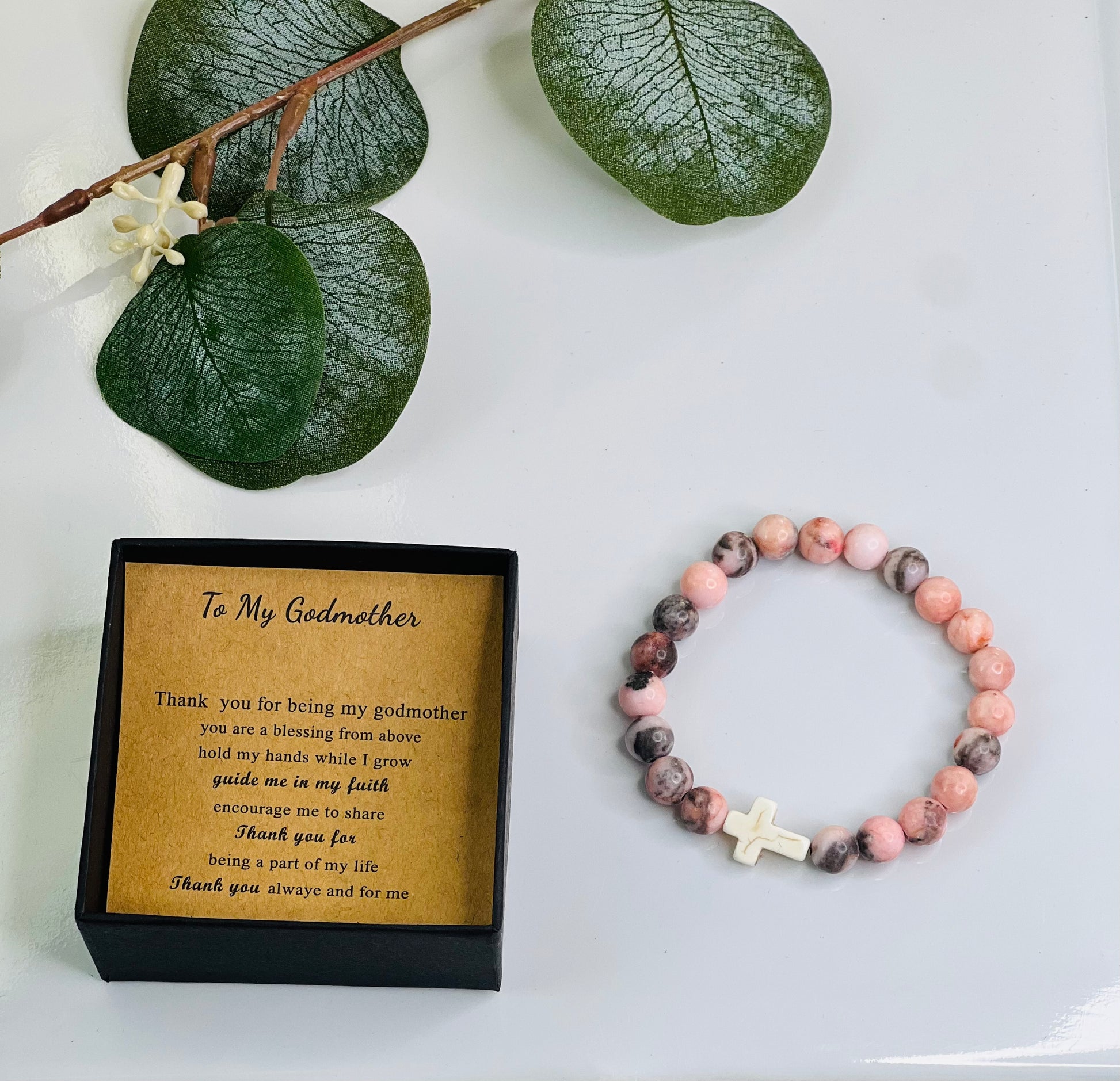 "To My Godmother" Natural Stone Bead Bracelet with Card