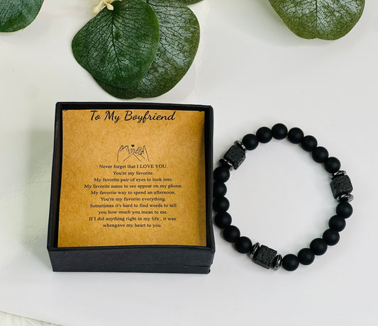 "To My Boyfriend" Natural Stone Bead Bracelet with Card