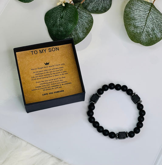 "To My Son" Natural Stone Bead Bracelet with Card