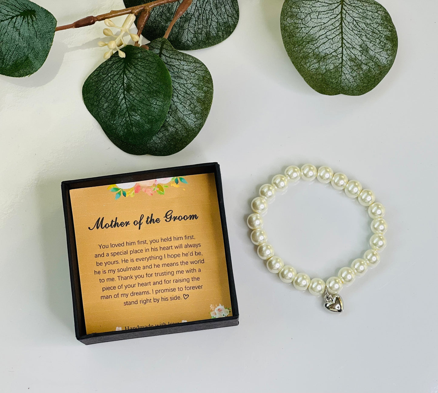 Mother Of The Groom Pearl Beaded Bracelet with card