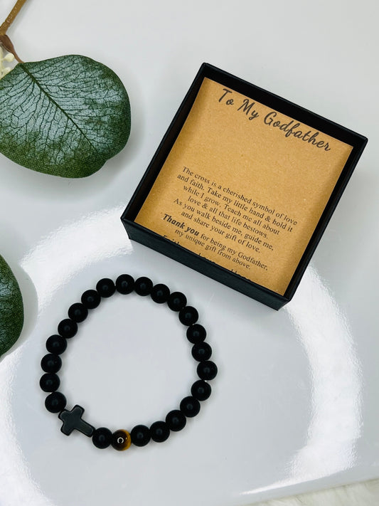 "To My Godfather" Natural Stone Bead Bracelet with Card