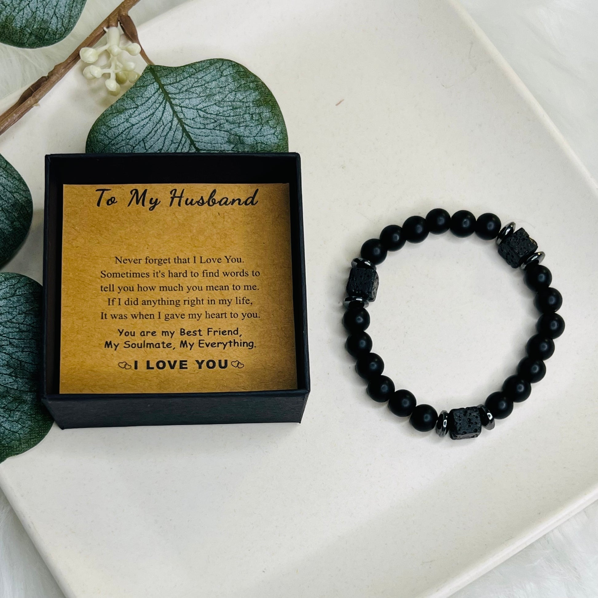 "To My Husband" Natural Stone Bead Bracelet with Card