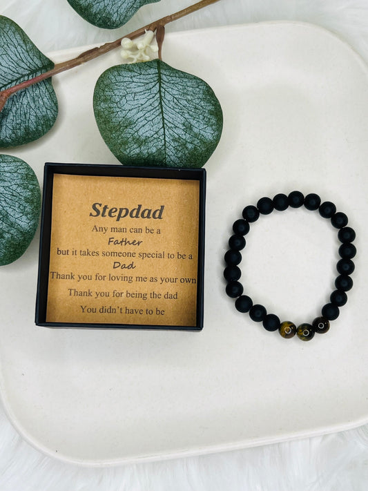 "Stepdad" Natural Stone Bead Bracelet with Card