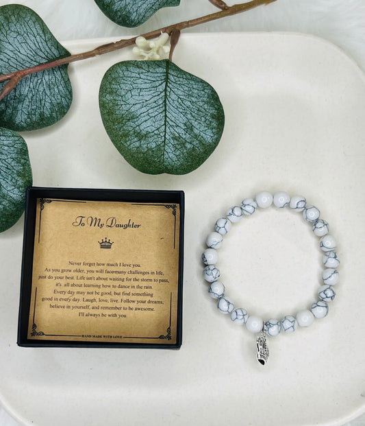 "To My Daughter" Natural Stone Bead Bracelet with Pendant and card