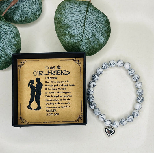"To My Girlfriend" Natural Stone Bead Bracelet with Charm and Card