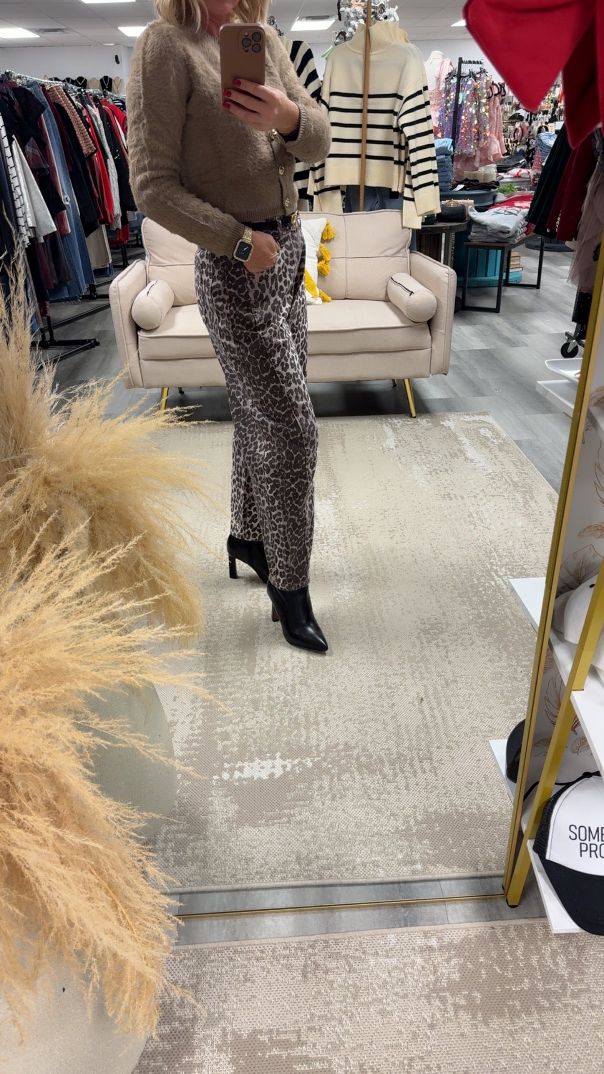 LEIGHTON LEOPARD PRINT HIGH RISE BARREL JEANS