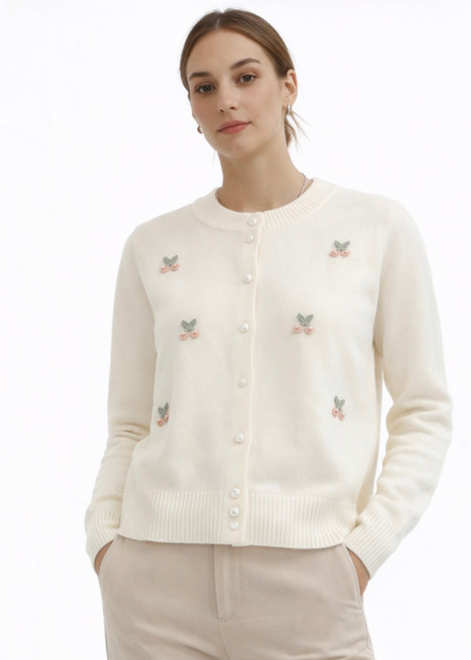 VICKIE CHERRY CARDIGAN | WHITE