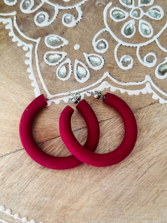 Maroon Medium Hoop Polymer Clay earrings