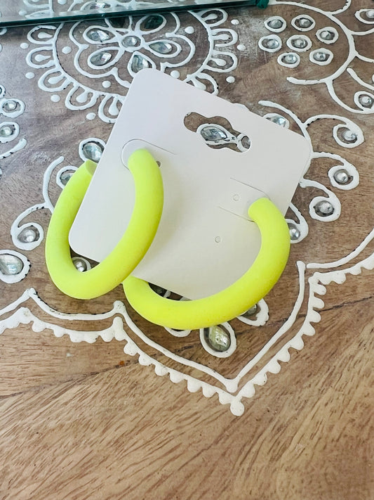 Neon Yellow Polymer Clay Medium Hoop earrings